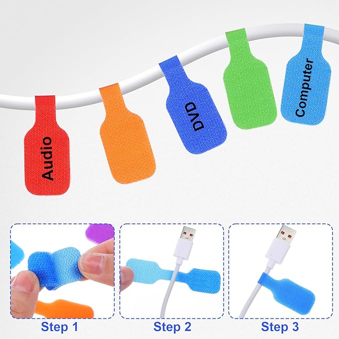 32PCS Cable Labels - Reusable Cord Labels for Electronics, Colorful Cable Tags for Organizing Wires and Identification, Wire Markers for Cord Management, Key Circuit Breaker Moving Label