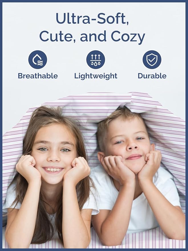 Kids Pink Stripes Queen 4 Piece Sheet Set - Boys, Girls, Teens, Toddler - Easy Fit, Deep Pockets - Breathable, Hotel Quality Sheets - Machine Washable - Wrinkle Free - Cute, Cozy & Soft - CGK Linens