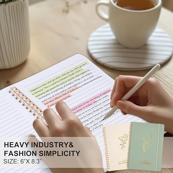 Joyberg Aesthetic Spiral Notebook, 2PCS Cute Notebook, 8.3" x 6" Notebook For Women, A5 Spiral Journal Notebook for Office/School/Home (Green & Beige)