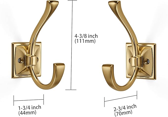Large Wall Hooks 5 Pack Champagne Brozne Coat Hooks Hardware Towel Hooks for Hanging Coats 4.35 Inch Double Robe Hooks Wall Mounted with Screws for Key, Towel, Bags, Cup, Hat