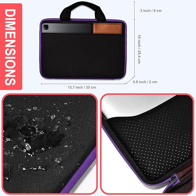 Hseok Laptop Case 13.3-14 inch Briefcase Handbag, Water-Resistant and Shockproof Computer Sleeve Compatible with MacBook Pro 14", Mac Air/Pro 13.3" and 13"-14" Notebooks Chromebooks,Black-Purple