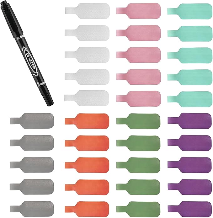 Large Size Cable Labels (35 PCS) - Leather Texture Cord Tags for Wire Organizing & Identification, Comes with 1 Dual-Tip Marker (Thick/Thin), Reusable & No Sticky Residue for Electronics/Home Theater