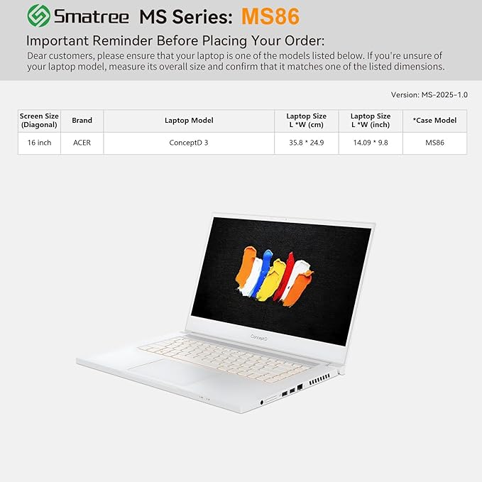 Smatree MS86 Hard EVA Protective Sleeve with Stand Compatible for 16 inch Acer ConceptD 3 Laptop Waterproof Sleeve, White
