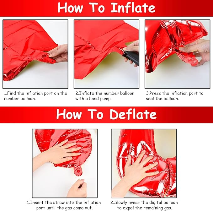 Red Foil Balloon Number 8 for Boys, 40'' Giant Self Inflating Number Balloons Set 0-9, Large Number 8 Helium Balloon for Girls Women 8th Birthday Graduation Anniversary Party Decorations Supplies