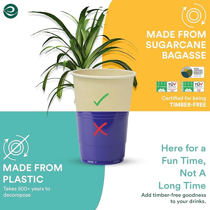 ECO SOUL 100 Pack 12 oz Disposable Coffee Cups Eco-Friendly, Biodegradable, Compostable, Leak-free & Sturdy To Go Hot Drink Travel Bagasse Cup for Tea, Chocolate, Party, Picnic & Cafe, Office & Home