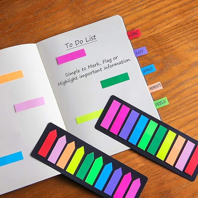 KICNIC Page Markers Sticky Index Tabs 750 Pcs, Arrow Flag Tabs Self Adhesive, Sticky Notes for Page Marking and Highlighting [3 Designs, 10 Colors] Writable, Repositionable