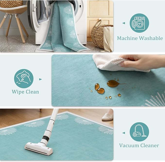 Hedlive Modern Bedroom Rug 8x10 Under Bed, Low Pile Washable Rugs for Living Room,Soft Sun Printed Large Rug,Aqua Dining Room Rugs for Under Table Classroom Dorm(8x10ft, Baby Blue)