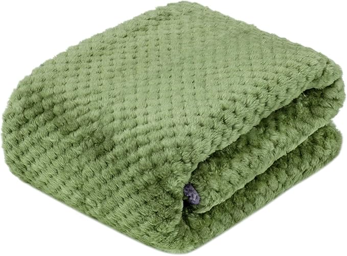 Fuzzy Sherpa Reversible Blanket for Baby, Soft Warm Cozy Coral Fleece Toddler, Infant or Newborn Reversible Blanket for Crib, Stroller, Travel, 40”×60”, Olive Green