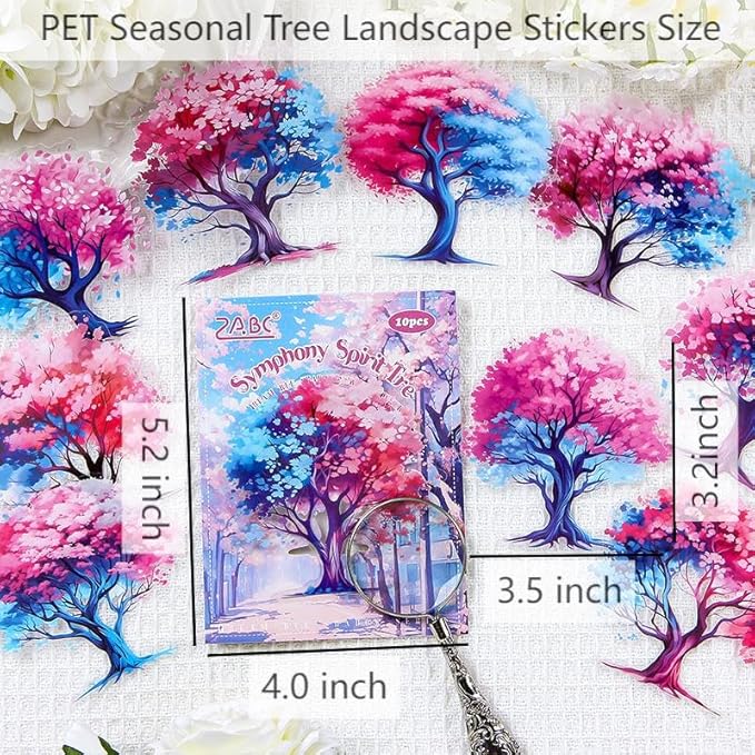 Dwpetzo PET Seasonal Tree Landscape Stickers for Journaling and Scrapbooking, 60 PCS Large Decorative Stickers for Junk Journal Supplies, DIY Crafts Arts, Collage, Albumn