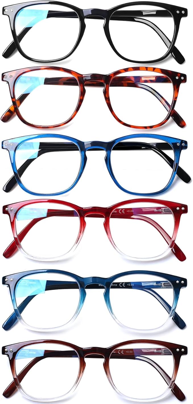 Henotin 6-Pack Blue Light Blocking Reading Glasses,Spring Hinge Computer Readers for Men Women,Anti UV Ray Filter Eyeglasses(reading glasses for women, 2.25)