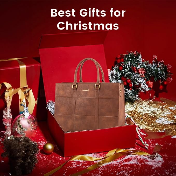LOVEVOOK Laptop Bag for Women, 15.6 Inch Laptop Tote Bag, Vintage Leather Work Bags for Women, Waterproof Computer bag with Clutch Purse, Large Capacity Briefcase, Business Office Bag