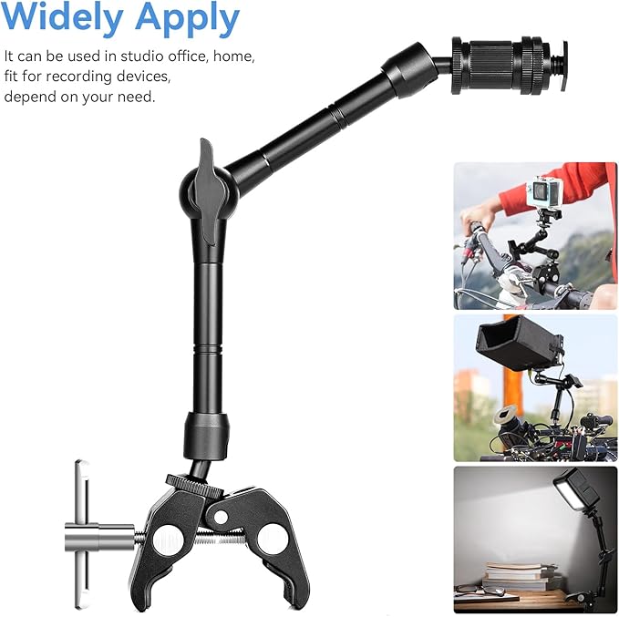 UTEBIT 11" Magic Arm Clamp Mount Kit, 360° Ball Heads with ARRI 1/4" & 3/8" Thread Screw, Camera Mount Adjustable Friction Arm w Super Clamp for DSLRs, Camera Cage, Monitor, LED Light, Action Camera