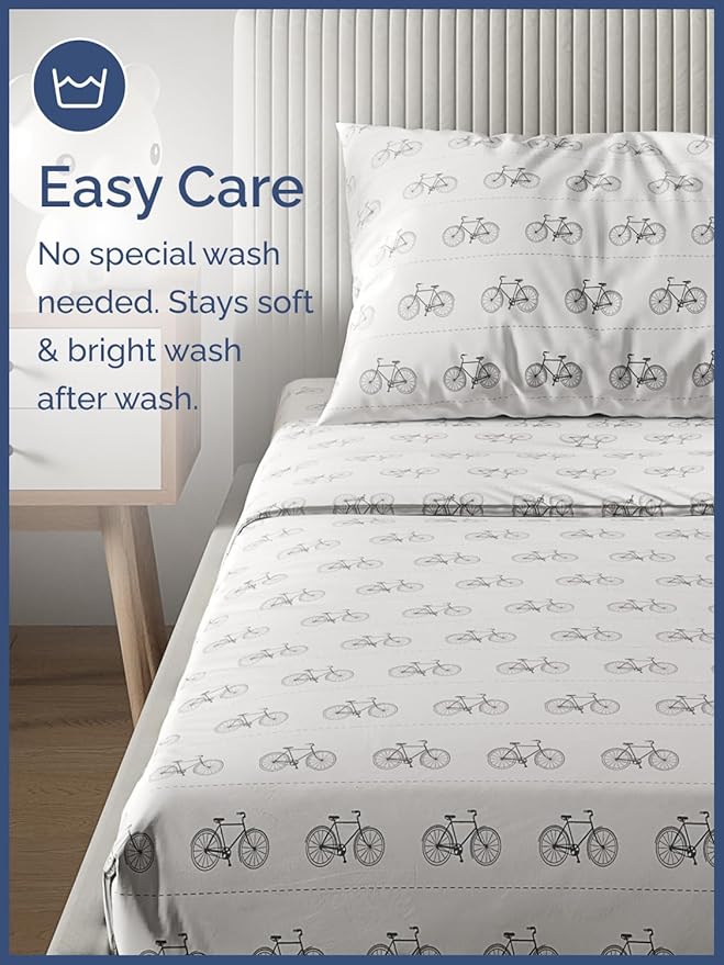Kids Bikes Full 4 Piece Sheet Set - Boys, Girls, Teens, Toddler - Easy Fit, Deep Pockets - Breathable, Hotel Quality Bedding Sheets - Machine Washable - Wrinkle Free - Cute, Cozy & Soft - CGK Linens