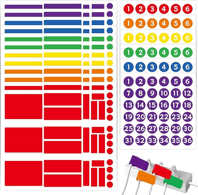 18 Sheets Classroom Laptop Labels-Chromebook Color Coding Stickers with Round & Rectangular Styles,Paper Cable Label Chromebook Labels to Write for Teacher Classroom Computer Management (6 Color)