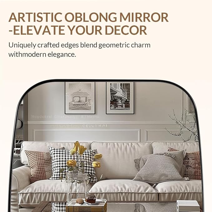ANDY STAR Brushed Nickel Bathroom Mirror, 20x30’’ Oval Mirror for Bathroom, Brushed Nickel Oblong Mirror with Metal Frame Wall Mounted for Living Room, Bedroom
