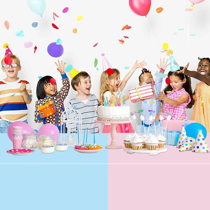WNINK 2 Pack Gender Reveal Plastic Tablecloths, Disposable Rectangle Pink and Blue Pastel Tablecloth, Table Covers for Boy or Girl Gender Reveal Party Baby Shower Birthday Party Decorations 54" x 108"