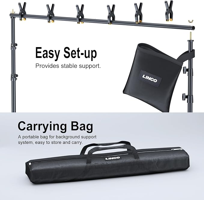 LINCO Backdrop Stand for Parties Kit 10x7 ft Adjustable Back Drop Photography Studio Photo Background Support System with Clamps, Sand Bag, Carrying Bag 4172