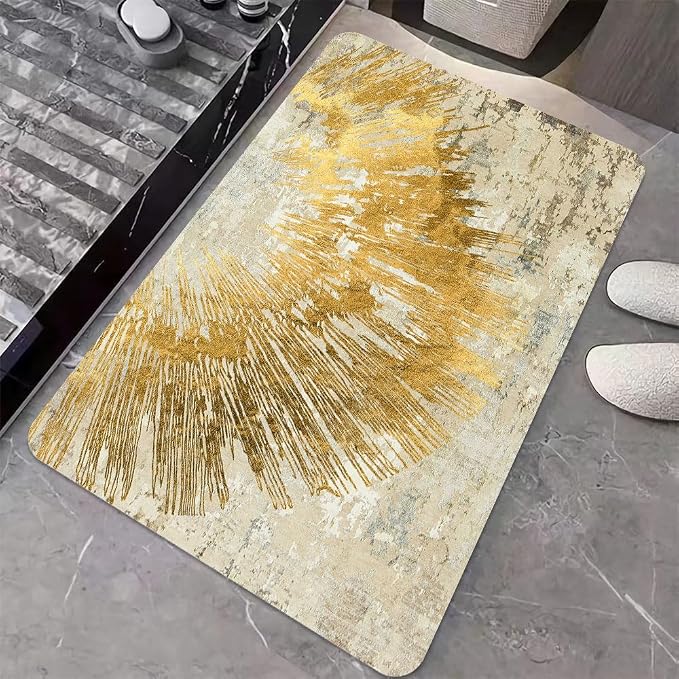 Diatomaceous Earth Bath Mat,Abstract Art Golden Sun Non-Slip Volume Super Absorbent Fast Drying for Bathroom Kitchen Door mat,Eco-Friendly Easy to Clean 16×24Inch (40 * 60cm)