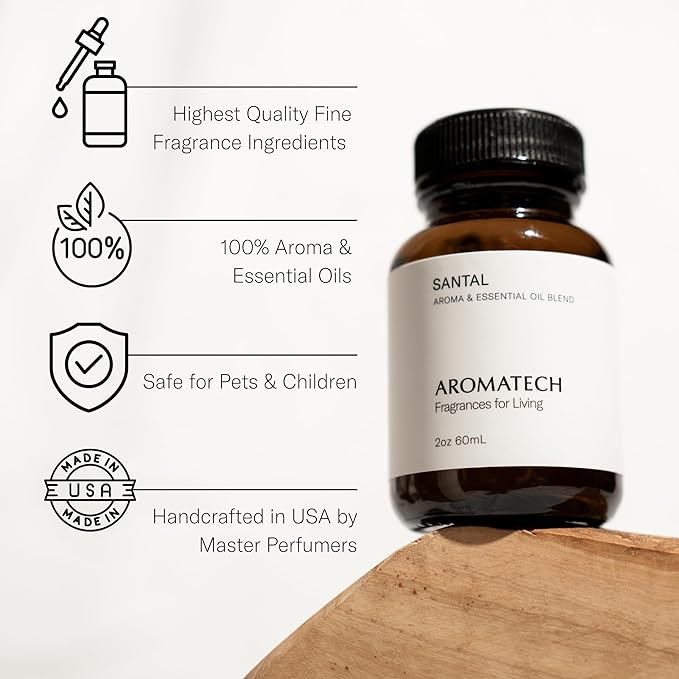 AromaTech Santal Aroma Essential Oil Blend: Luxury Hotel Inspired Aromatherapy with Amber, Vanilla, Cedar & Sandalwood for Ultrasonic Diffusers & Nebulizers - 16 fl oz, 500 ml