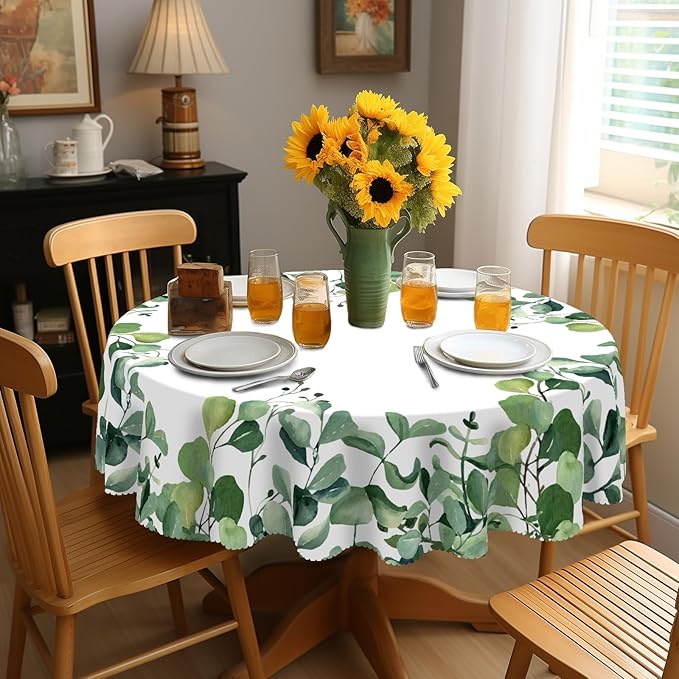 Eikione Round Tablecloth 60inch, Summer Floral Tablecloth Waterproof and Wrinkle-Free, Table Covers, Summer Decorations for Home Dining