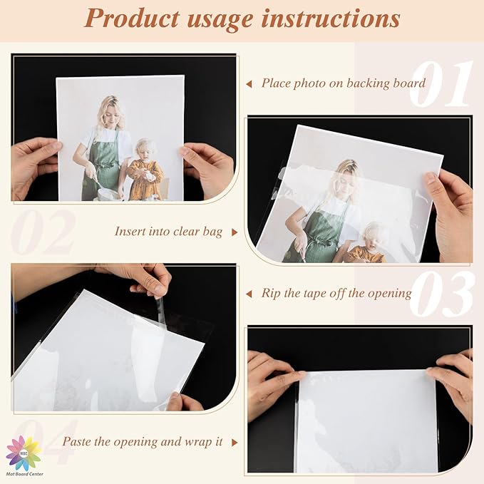 Mat Board Center, (200 Pack) 11 3/8" x 14 1/8" Crystal Clear Resealable Plastic Sleeves, Self Sealing Polypropylene Bags for 11x14 Prints, Photos, Documents