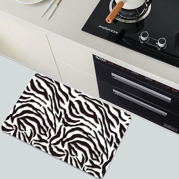 Diatomaceous Earth Bath Mat,Black and White Zebra Print Non-Slip Volume Super Absorbent Fast Drying for Bathroom Kitchen Door mat,Eco-Friendly Easy to Clean 16×24Inch (40 * 60cm)