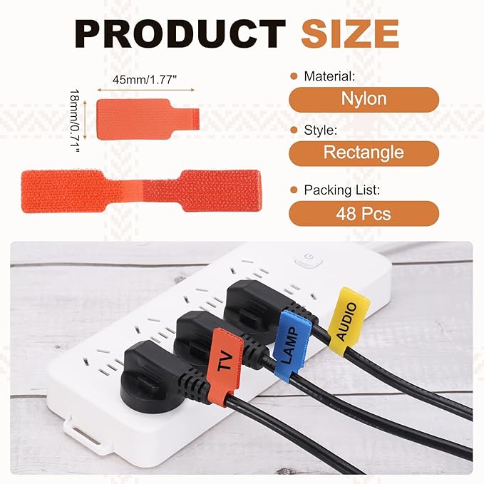 PATIKIL 48Pcs Cable Labels Tags, 1.8" Write on Wire Tags Cord Labels Hook Loop Rectangle Cable Ties for Electronics Organize Wire Classify Identification Management, Orange