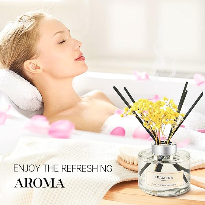LEAMERR Reed Diffuser Sets Home Fragrance Essential Oil Diffuser Blue Bellflower Scent- 7 oz (210 ml) Fragrance Oil Diffuser for Bedroom Bathroom Home Décor Includes Reed Diffuser Sticks Scented Oils