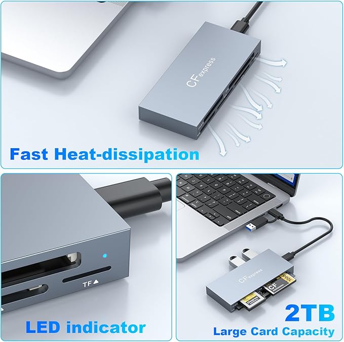 8 in 1 CFexpress Type B Card Reader, 10Gbps Multi CF Express Reader for CFexpress Type B/CF/XD/MS/TF/SD Reader, CFexpress Adapter Memory Card Reader with USB Gen 3.2 * 2 for Windows/Mac/Linux/Android