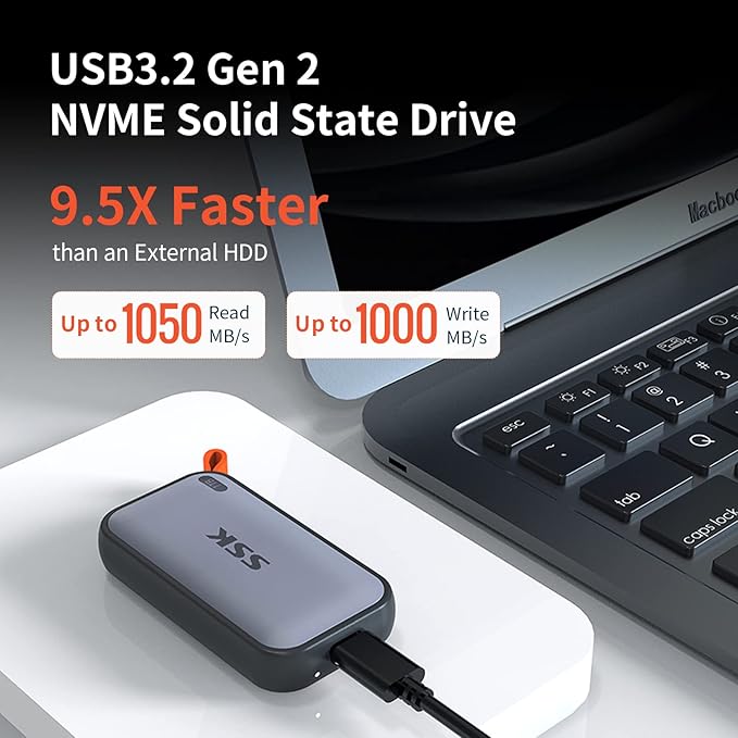 SSK Portable SSD 1TB External Solid State Drives, up to 1050MB/s USB C SSD External Hard Drive USB 3.2 Gen2 for iPhone 15/Pro, Windows, Mac, Android Phones and Tablets