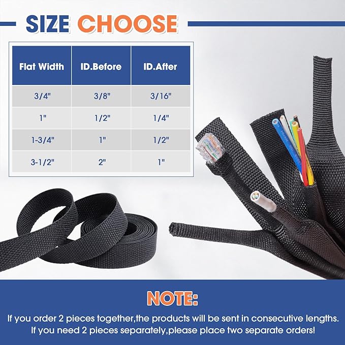 FOURUB 2:1 Heat shrinkable Braided Sleeving Fabric Wire Loom High Temp Heat Shrink Wiring Harness Abrasion Protector Cable Sleeve(1/2"-48ft)