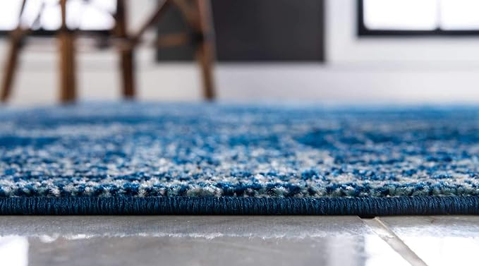 Unique Loom Bromley Collection Area Rug - Wells (6' 1" x 9' Rectangle, Navy Blue/ Ivory)