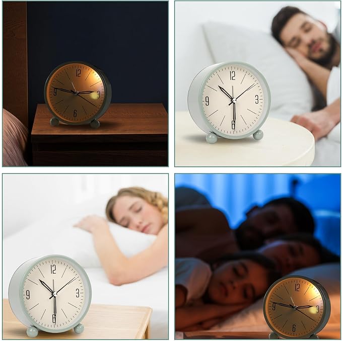 Blusaryme Analog Alarm Clock - 4 Inch Super Silent Non-Ticking, Battery Operated Small Clock with Night Light, Elegant Bedside Desk Clock for Bedroom, Living Room, Office, Student Gift