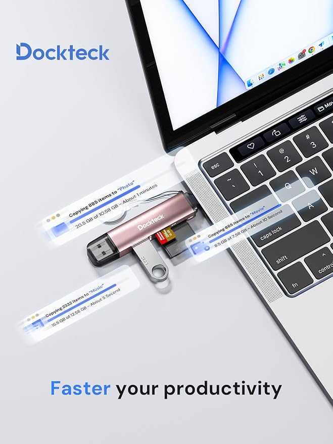 Dockteck SD Card Reader, 5G Super Speed USB3.0 SD/TF Card Reader, 3-Slot USB A/C to SD/Micro SD/USB A Memory Card Reader for UHS-I SD/Micro SD/SDHC/SDXC/MMC, Support OTG for Plug&Play,Pink