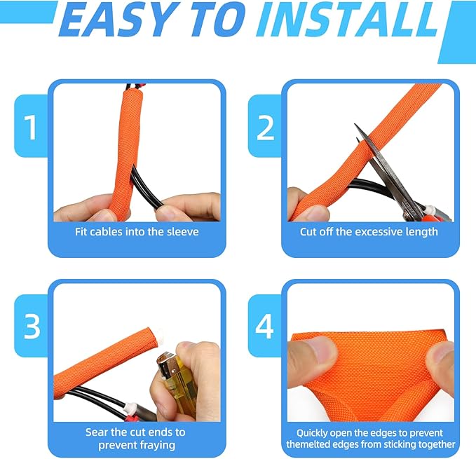Automotive Wire Loom Tubing, Split Braided Cord Protectors from Pets No Chew, Flexible Cable Sleeve Cable Management for TV/Computer/Electric Wires (Orange, 5/8"-25ft)