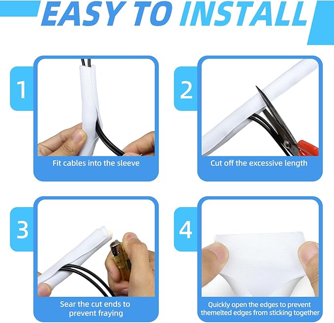 Automotive Wire Loom Tubing, Split Braided Cord Protectors from Pets No Chew, Flexible Cable Sleeve Cable Management for TV/Computer/Electric Wires (White, 1"-10ft)