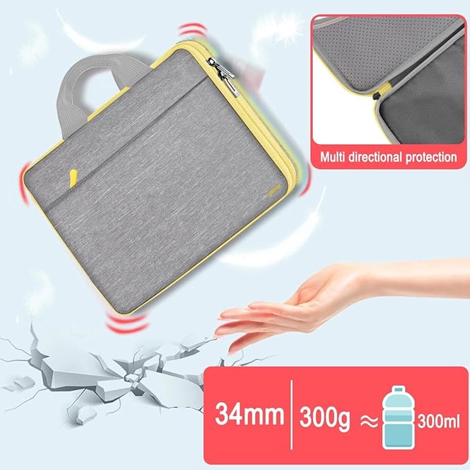 Hseok Laptop Case 13.3-14 inch Breifcase Handbag, Water-Resisten & Shockproof Laptop Sleeve Compatible with MacBook Pro 14",MacBook Air/Pro 13.3"and 13"-14" HP,Dell,Lenovo,Asus,Acer,Light gray-yellow