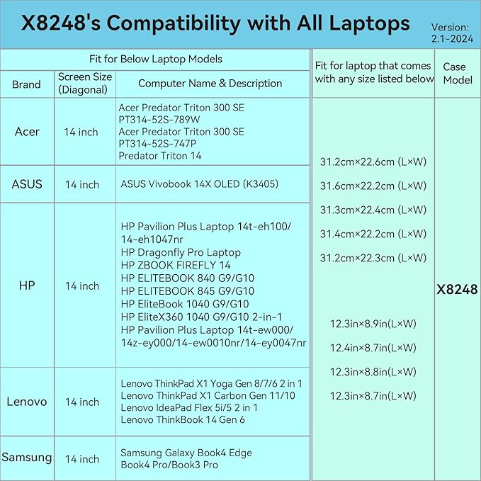 Smatree Hard EVA Protective Sleeve Case Compatible for 14 inch ASUS Vivobook 14X OLED Laptop (K3405) Laptop, Acer Swift 14 AI Copilot+ PC, Acer Predator Triton 14 (X8248)