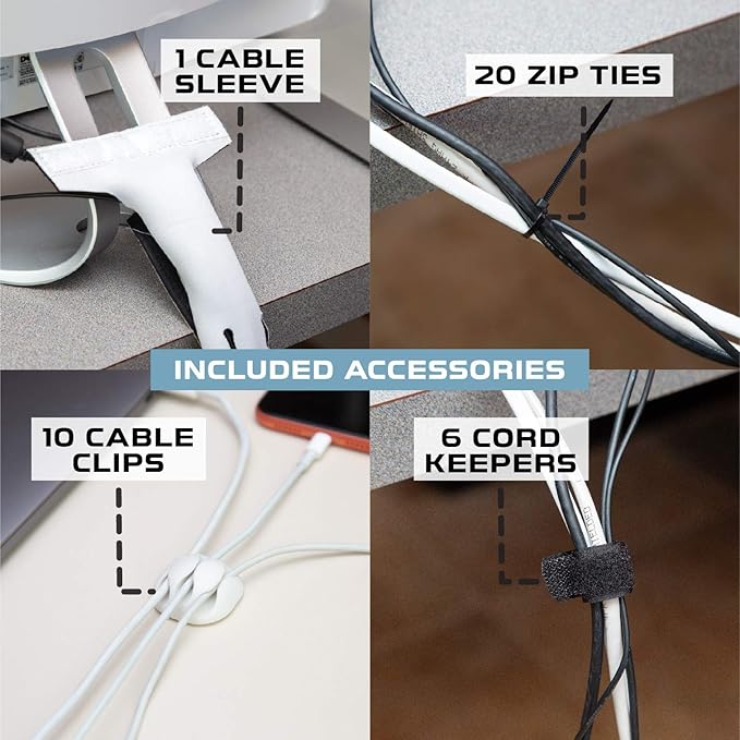 Iron Forge Cable Cable Management Box, 2 Pack - White Cord Organizer and Hider for Wires, Power Strips, Surge Protectors & More - Includes Sleeve Cables, Hook and Loop Keepers, Zip Ties & Clips