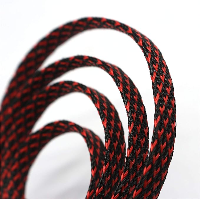 30ft PET Expandable Sleeving Wire Cable Sleeve (2/5" Red&Black 30ft)
