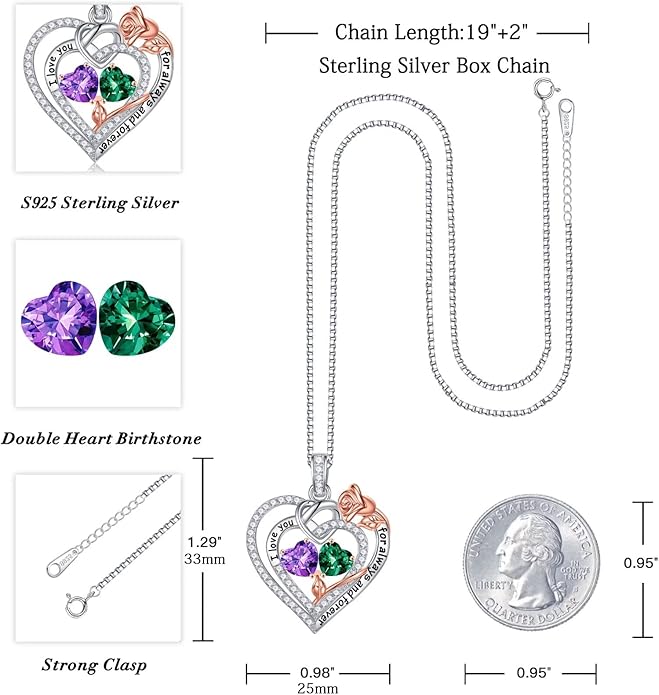 Iefil Christmas Gifts for Wife Women - 925 Sterling Silver Double Birthstone Necklace, Anniversary Birthday Gifts for Women, Jewelry Gift for Wife Girlfriend Mom Her