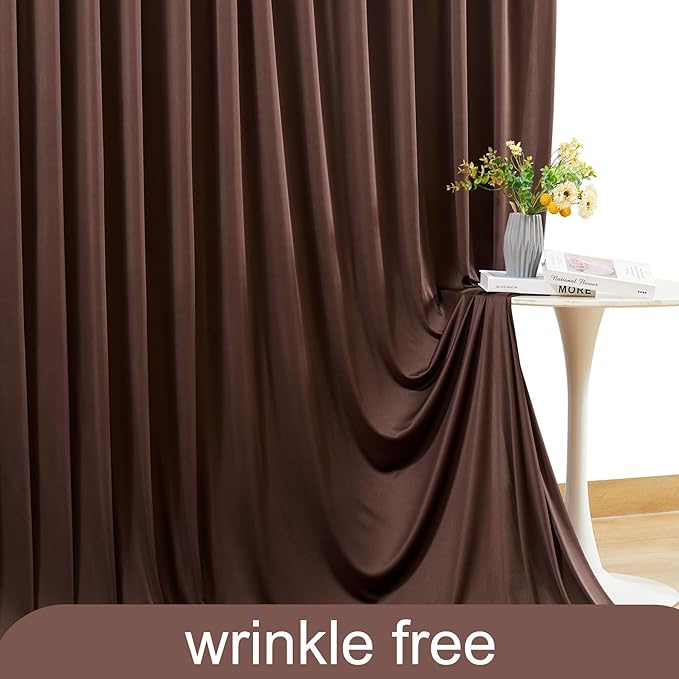 4 Panels Brown Backdrop Curtain for Parties Wedding Wrinkle Free Brown Photo Curtains Backdrop Drapes Fabric Decoration for Birthday Party Baby Shower 20ft(W) x 10ft(H)