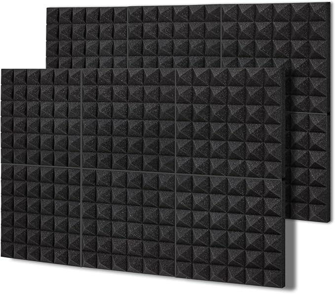 TroyStudio Thick Acoustic Foam Panels, 12 X 12 X 2 Inches 12 Pcs Pyramid Sound Absorbing Foam, Dense Soundproof Padding Tile, Recording Studio Foams Absorber, Decorative 3D Wall Ceiling Panel