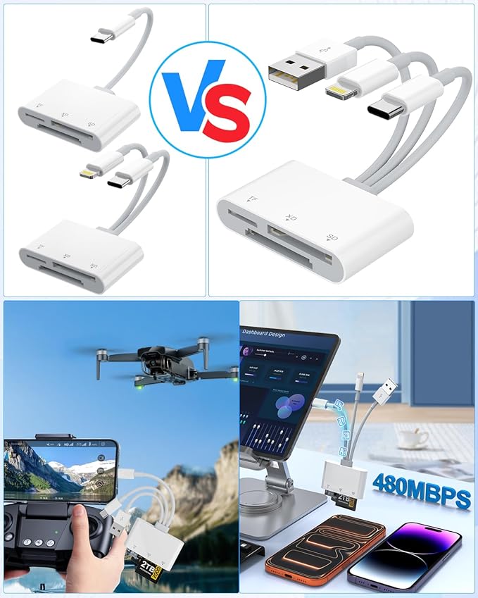 XD Card Reader, SD Memory Card Reader for iPhone, Lightning+USB A+USB C to SD/TF/XD Picture Card Reader 3 in 1 Digital Camera Adapter for iPhone 17/16/15/14/iPad/PC/Android Multi iPhone Reader