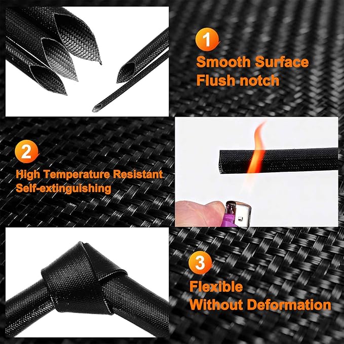 MECCANIXITY 49ft Braided Cable Sleeve, 5/32" ID 200C High Temperature 1500V Fiberglass Wire Insulation Cord Protector Organizer Wires Management for Motor Engine Fuel Line, Black