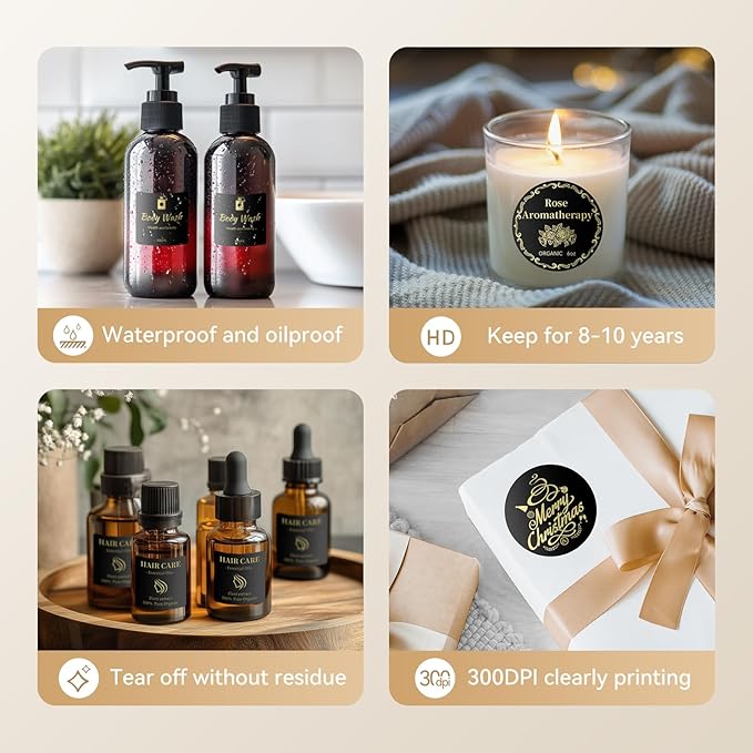 NIIMBOT Black Round Labels 50x50mm(1.97'' x 1.97''), for M2/M3 Label Maker, Suitable for Essential Oils Aromatherapy Bathroom Bakery Gift Labels, Waterproof Oilproof and Long Storage