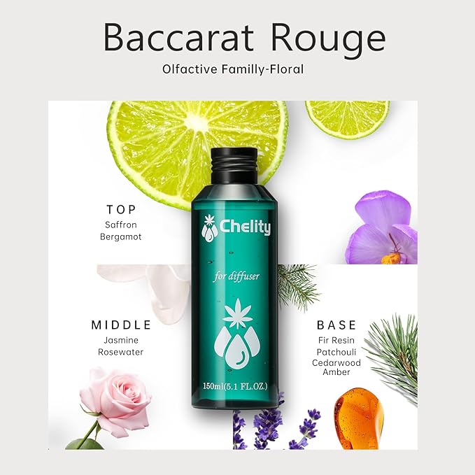 Chelity Hotel Collection Diffuser Essential Oil,5.1Fl Oz (150ml),Home Luxury Aroma,Fragrance Diffuser Oils-Diffuser Oil for Aromatherapy,Compatible with Waterless Ultrasonic Diffusers(Baccarat Rouge)