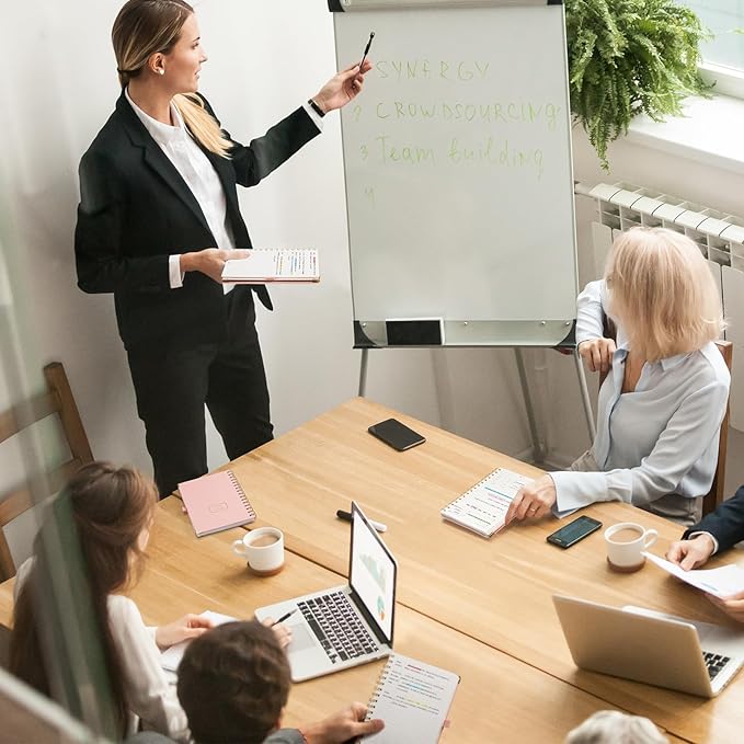 EMSHOI Meeting Notebook for Work - B5 Half Meeting Half Note Planner, 100 Pages, 100GSM Thick Paper, Hardcover, Project Organizer for Women Men Office, Business, Note Taking, 8"x10.2" - Pink