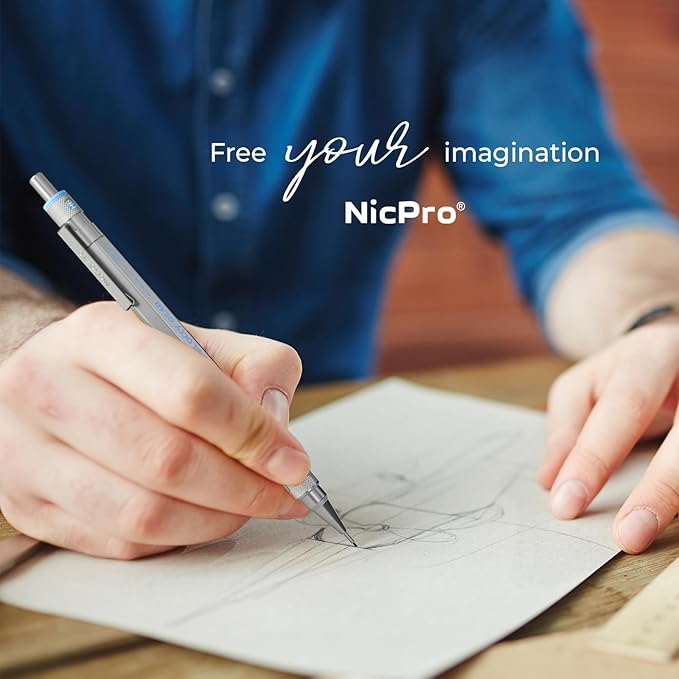 Nicpro 3 Pack Blocky Gear 0.7 mm Metal Mechanical Pencils Set with Case, Lead Drafting Pencil with 8 Tube (480PCS) Lead Refills(HB 2B), 4 Erasers, 18 Eraser Refills for Art Writing, Sketching Drawing