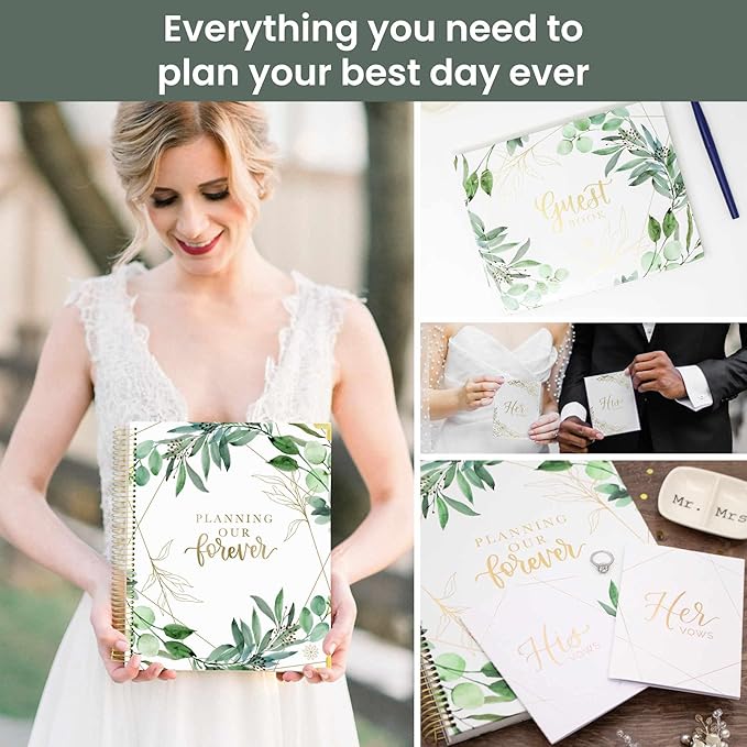 bloom daily planners Hard Cover Wedding Day Planner Bridal Journal & Organizer (Undated) - 9" x 11" - Planning Our Forever